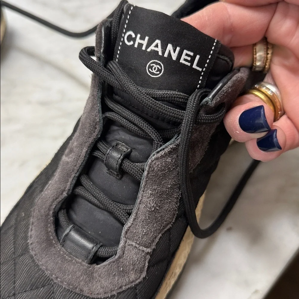 CHANEL Women's Black Lace UP Factory Distressed Sneaker Size 38